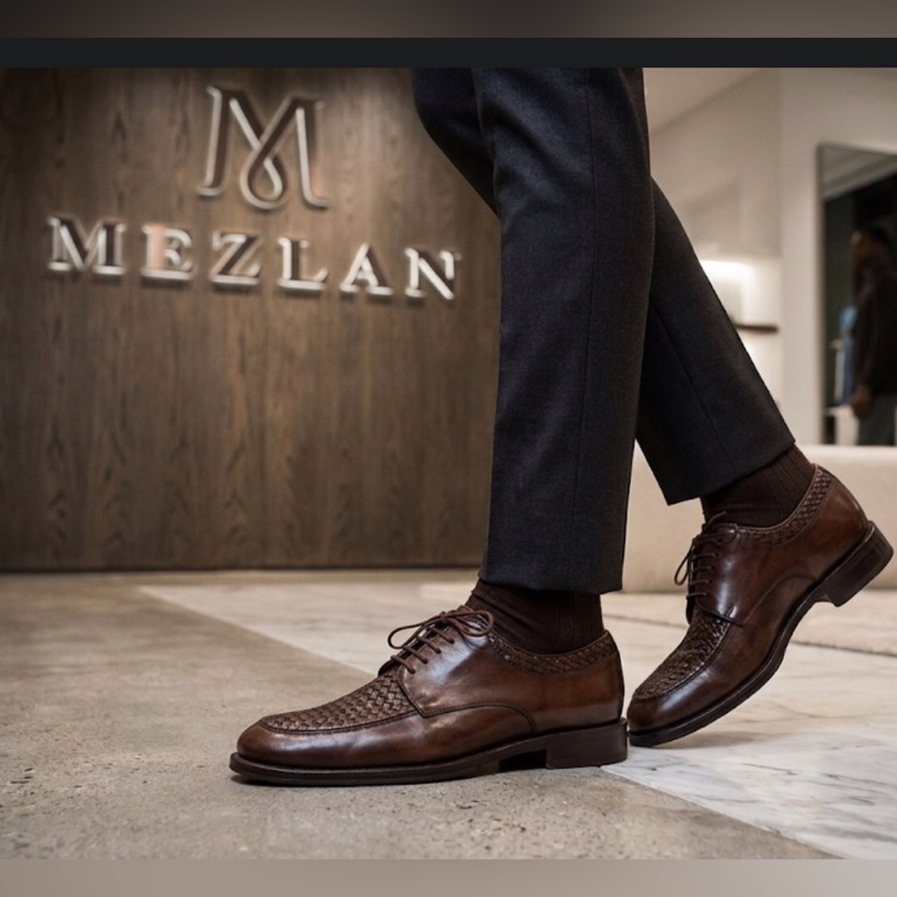 Authentic Mezlan designer men's brown leather lace up shoes sz 10.5